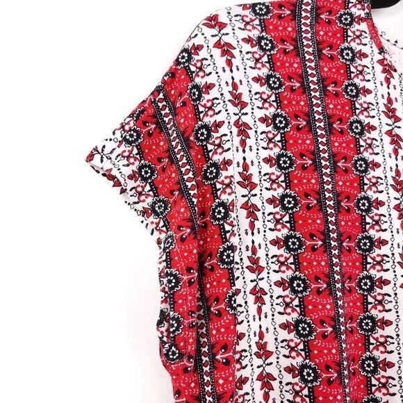 J. Jill Wearever Red Floral Scoop Neck Cap Sleeve Top - Picture 6 of 9